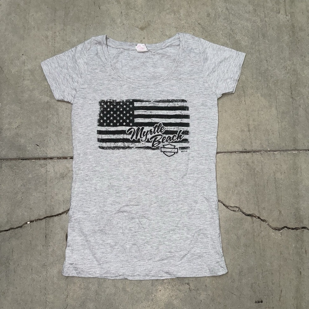 Vintage style Harley Davidson USA Women's Grey Tank Top Size Large American Flag